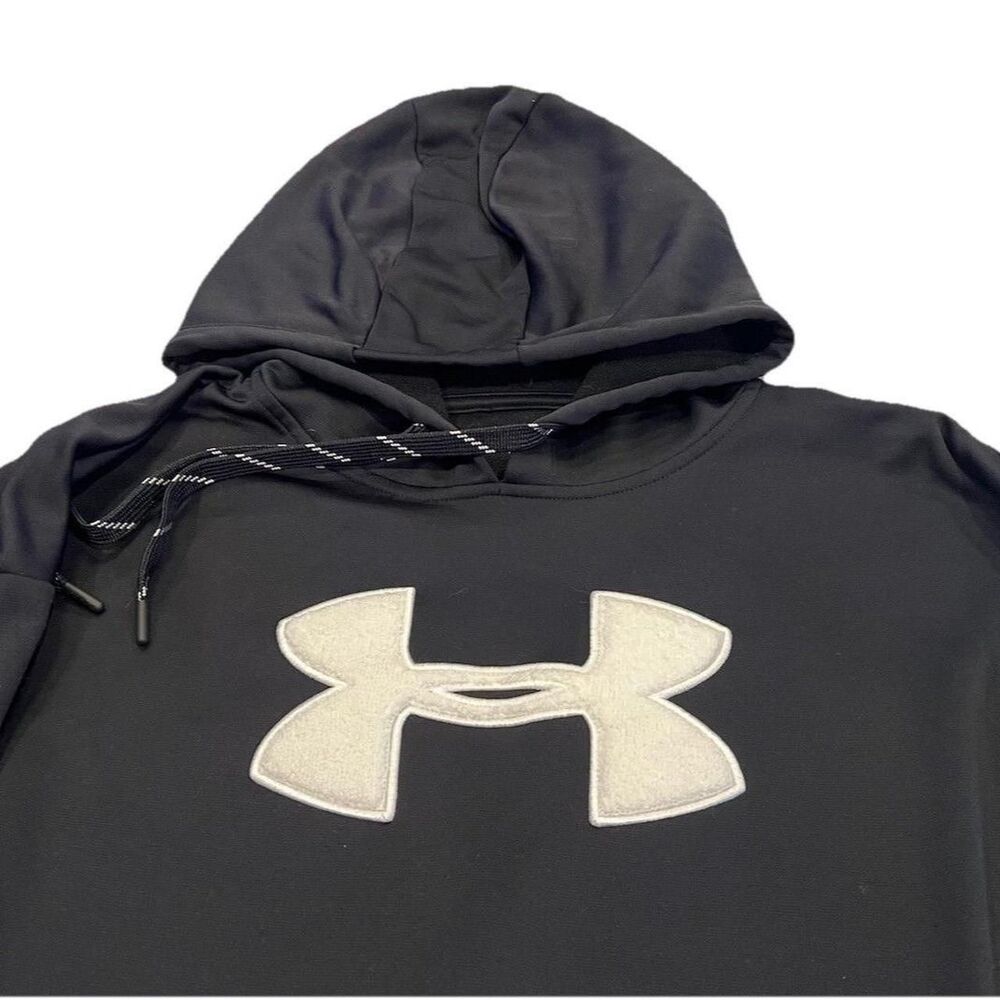 Mens Under Armour Loose Coldgear Large Black Long Sleeve Hoodie Sweatshirt - Picture 2 of 5